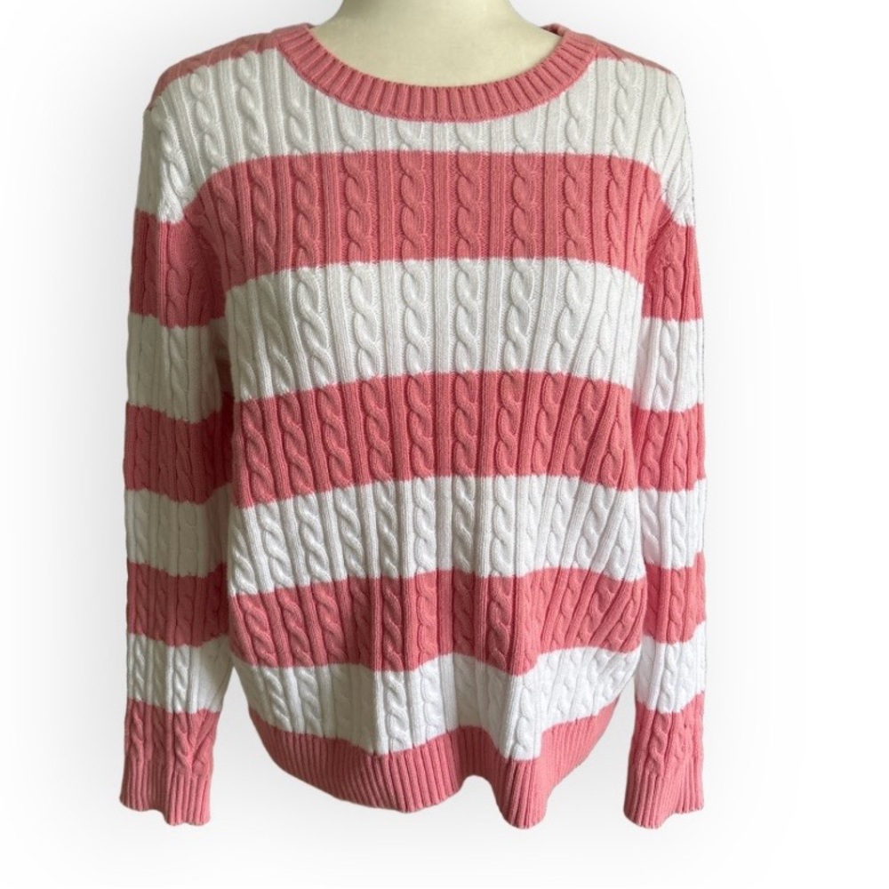 Land’s End Drifter Cotton Cable Knit Crew Pull Over Sweater SZ M Classic Preppy